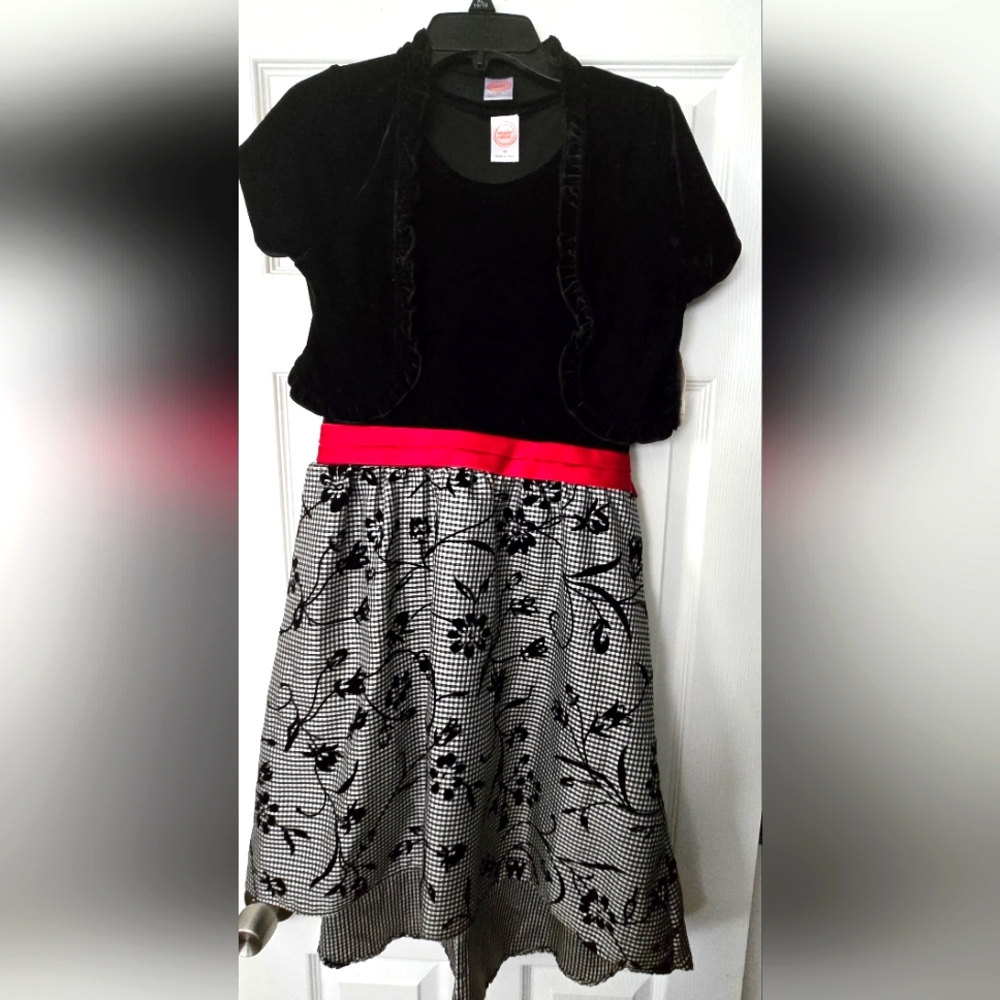 Elegant Black and White Floral Kids Dress